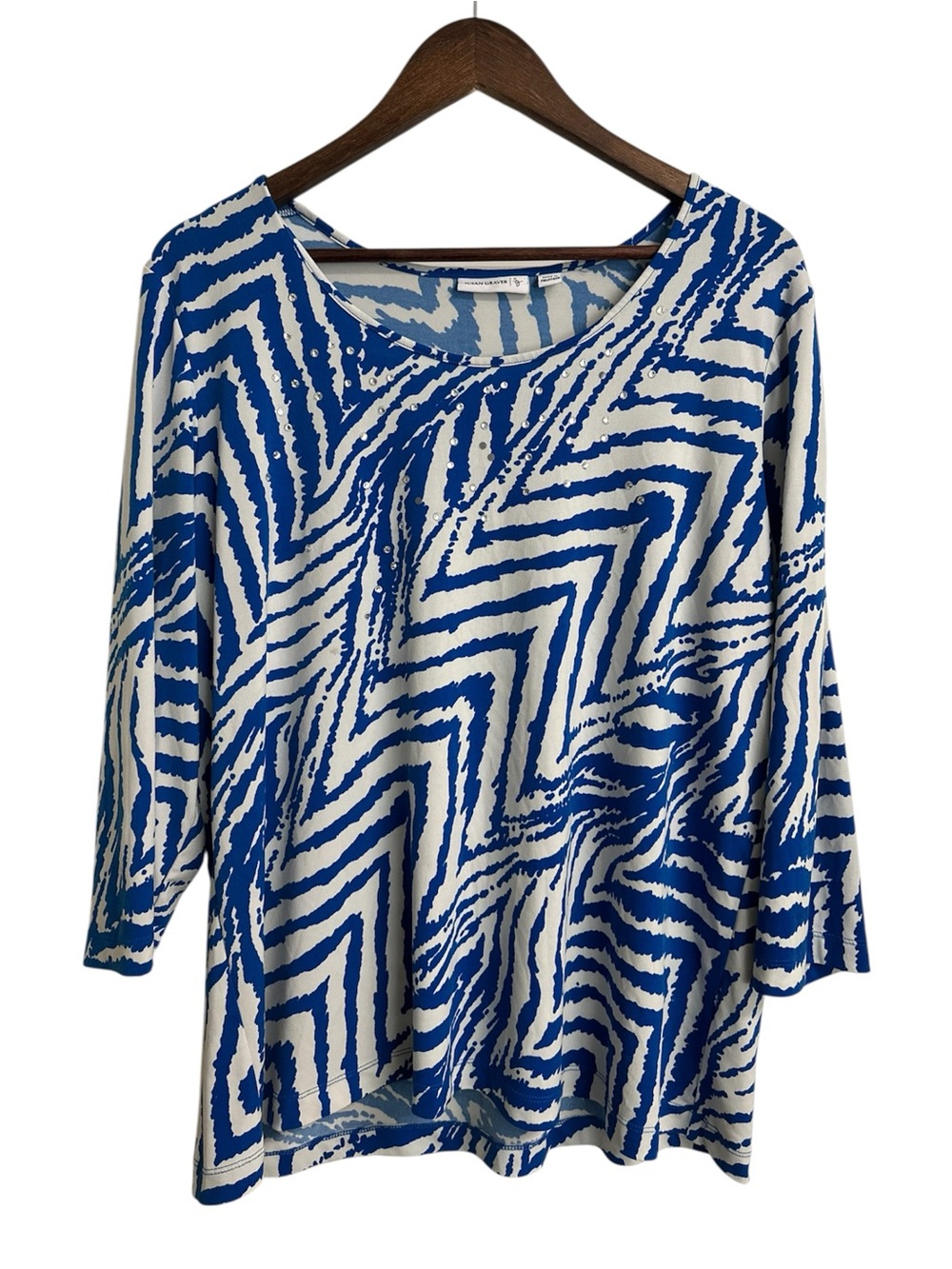 Susan Graver XL Blue White Abstract Sequin Tunic Top